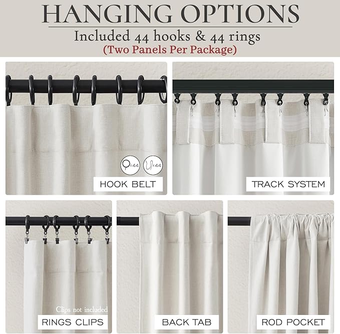 Birch Extra Wide 70 Inch Total 140" Blackout Crtains for Living Room 2 Panels Set, Farmhouse Thick Linen Blend Room Darkening Window Drapes with Rod Pocket Thermal Pleated Curtain(70"W x 102"L)