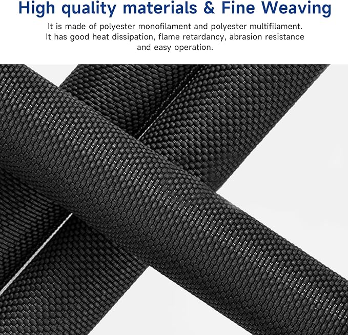 Black Braided Cable Management Sleeves Wire Loom Tubing Cord Protector Self-Wrapping (1/4"-42Feet)
