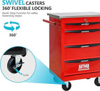 4 Drawers Tool Cart on Wheels with Stainless Steel Worktop, Heavy Duty Mobile Rolling Drawer Tool Chest with Locking Wheels & Lockable Drawers, Garage Tool Storage Cabinet (Red, 4 Drawers)