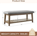 Entryway Bench, Chenille Upholstered Shoe Benches for Bedroom, Ottoman Benches with Solid Wood Shelf, Storage Bench for Hallway, Living Room(Grey)
