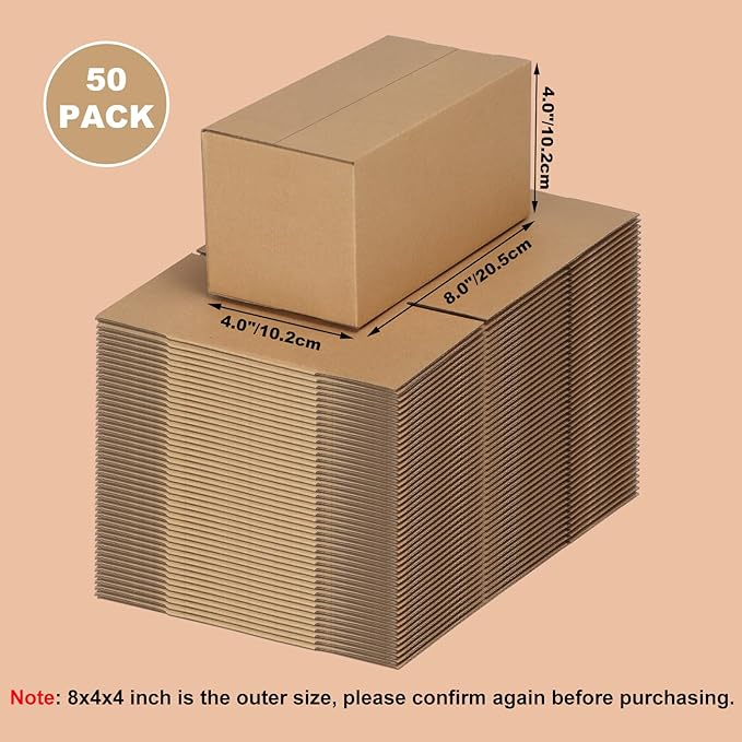 EdenseeLake 50 Pack 8x4x4 inches Small Shipping Boxes Corrugated Cardboard Boxes for Packing, Mailng, Moving, Brown