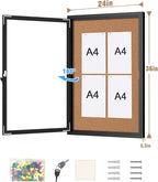 Mifuro 36"x24" Enclosed Bulletin Board, Outdoor Lockable Weather-Resistant Aluminum Cork Noticeboard for School & Office Hospital, Black Frame w/Cork