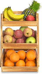 3 Tier Wooden Fruit Basket For Kitchen, Bread Vegetable Fruit Basket Bowl Stand, Farmhouse Fruit Bowl for Countertop, Large