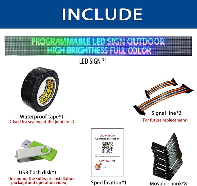 HS P10 Outdoor Programmable Scrolling Led Signs, Open Neon Sign, Digital Electronic Message Board Custom, Large Display Banner Waterproof , for Business Store Commercial Restaurant Window Advertising Public, Full Color High Brightness 152’’x14’’ WIFI c...