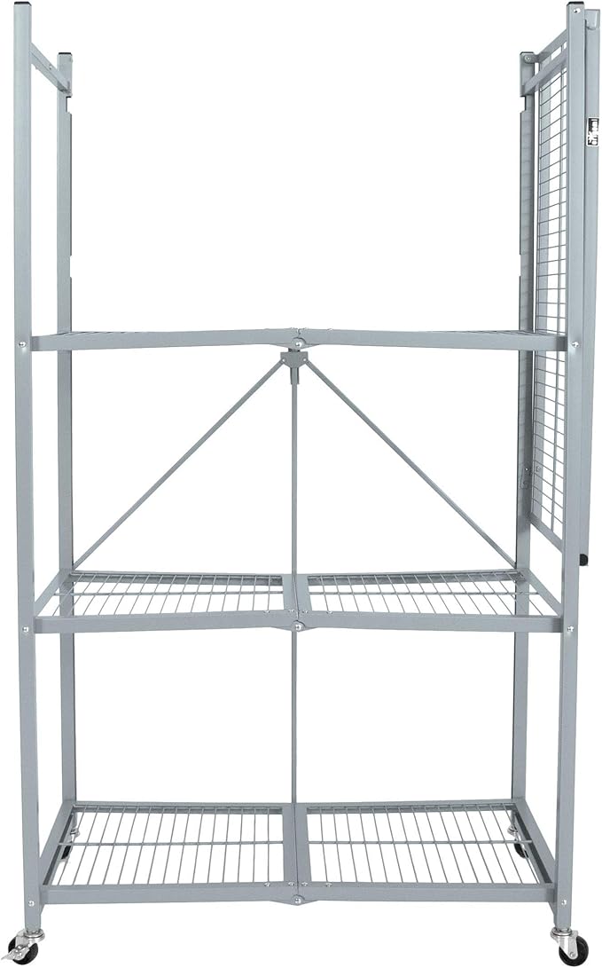 Origami R5 Series Foldable 4-Tier Steel Storage Rack, Pewter – Heavy-Duty Metal Shelving Unit w/ Removable Wheels for Laundry Room or Garage – Rolling Organizer for Home, Office & Warehouse