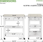 OSP Home Furnishings Litchfield Modern Farmhouse Kitchen Cart, Solid Wood Frame with Storage Drawers, Shelves, Locking Casters, White with Faux Marble Top