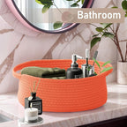 Woven Basket,Small Rope Storage Bin with Handles & Ribbon Bag, Organizer for Shelves Closets,Gift Basket Empty for Birthday,Books,Dog Toys, Orange/2 Pack