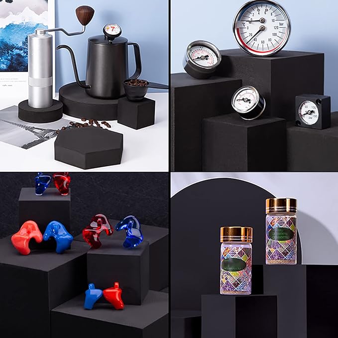 8PCS Geometric Cube Photo Props Set, Hard Foam Photography Background Props for Goods, Crafts, Lipstick, Jewelry, Cosmetics, Makeup Tools, Food (Black)