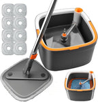 KZKR Spin Mop and Bucket Set with 8 Replaceable Microfiber Mop Pads with Self Separation Dirty and Clean Water System, Self Wringing 360° Rotating Square Mop Head for Hardwood Tile Marble Floors