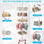 Ripeng 1 Pcs 5‑Tier Retail Display Stand – Rotating Display Rack with Wheels for Jewelry Keychains Socks Hats – Adjustable Movable Shop Spinner for Craft Shows Vendor Events & Stores Accessories, Pink