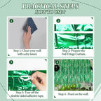 3 Pack Foil Fringe Backdrop - Green Shiny Tinsel Curtains for Party Decoration/Photo Booth Props - 3.3x8.2 FT Metallic Foil Backdrop for Birthday, Wedding, Graduation, Christmas.