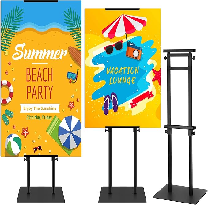 Poster Stand Heavy Duty - Adjustable Pedestal Sign Stand Double-Sided Poster Stands for Display Foam Banner, Poster Board Stand Floor Standing Sign Holder Height Up to 80 Inch, Black 1Pack