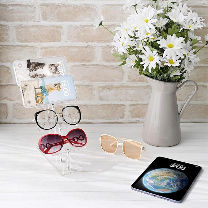 MOOCA 4 Tier Premium Acrylic Eyeglasses Frame Stand, Sunglasses Rack, Sunglasses Stand Acrylic Eyewear Display, Eyeglasses Rack Holder, Glass Display, 9 in H