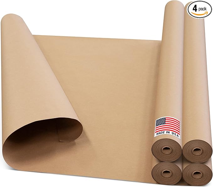 48" x 1992" (166’) Brown Rosin Paper Roll (Pack of 4) - Made in USA Thick Heavy-Duty 7 mil Masking Paper for Surface Protection from Paint, Dust, Foot Traffic - Paint Floor Covering