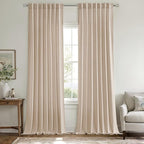 MIULEE Non-See-Through Privacy Linen Curtains 2 Panels, Light Filtering Window Curtains Farnhouse Textured Back Tab Semi Sheer Drapes for Bedroom Living Room, 52 x 96 Inches Long, Beige