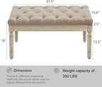 LOULENS French Vintage Bench, Linen Fabric Entryway Bench, Upholstered Tufted End of Bed Bench with Brushed Wood Legs,Light Brown