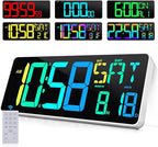 Large Digital Wall Clock Timer 13.5" Large Display Available In 11 Color Modes LED Wall Clock with Temperature Day of the Week Clock Auto-Dimming for Home Gym Office 2 Groups Alarm 25 Music Ringtones