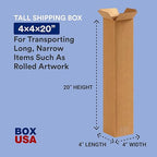 BOX USA 4x4x20 Tall Corrugated Boxes, Tall, 4L x 4W x 20H, Pack of 25 | Shipping, Packaging, Moving, Storage Box for Home or Business, Strong Wholesale Bulk Boxes