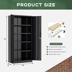 Greenvelly Metal Storage Cabinet, 72" Black Metal Locking Storage Cabinet with Doors and 4 Adjustable Shelves, Large Steel Cabinet for Home Office, Garage, Shop, School (32" W x 16" D)