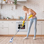 Professional 18" Microfiber Mop - Flat Mop with Stainless Steel Handle, 2 Reusable Washable Pads, Hardwood & Laminate (Blue)