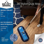 Nine Forty 48" Premium Nylon Dust Mop with Wood Handle - Heavy Duty Mop Head for Industrial, Commercial, and Residential Cleaning - Dry Floor Duster for Hardwood Surfaces and Commercial - Blue