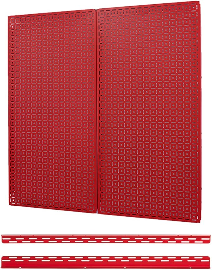 OmniWall Pegboard 2- Panel Side-by-Side Set 32-Inch Tall x 32-Inch Wide Metal Pegboard for Garage & Home Storage Red