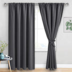 JIUZHEN Blackout Curtains for Bedroom - 60 Inch Extra Wide Thermal Insulated Room Darkening Privacy Soundproof Curtains for Living Room, Set of 2 Panels with Tiebacks, 60 x 84 inches, Dark Grey