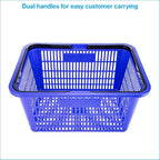 SSWBasics Blue Plastic Shopping Basket with Handles - Essential Shopping Baskets for Retail Store Use, Durable and Convenient Shopping Baskets for Customers