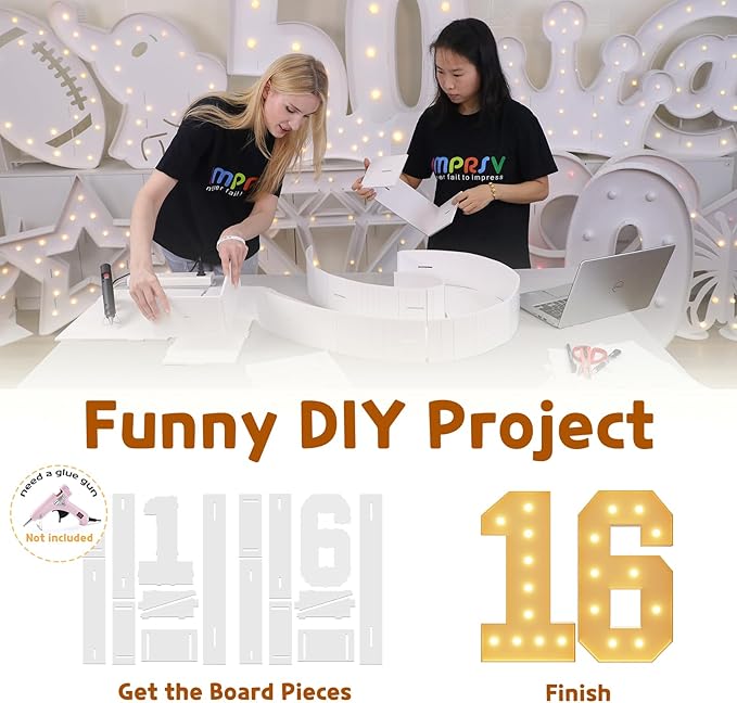 imprsv 4FT Marquee Numbers 16th Birthday Decorations for Girls Boys, Large Light Up Numbers 16th Birthday Women Foam Board Anniversary Party Decorations Arch Kit (DIY)