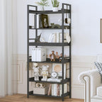 HCHQHS 6 Tier Bookshelf, Adjustable Industrial Bookcase, Vertical Tall Book Shelf, Wood and Black Metal Open Bookshelves for Home Office, Living Room, Bedroom, 70 Inch
