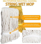 Wet String Mop for Floor Cleaning, Heavy Duty Mop with 2 Reusable Heads, Long Handle Industrial Cotton Mop for Restaurant Home Garage Office Patio Warehouse (Yellow)