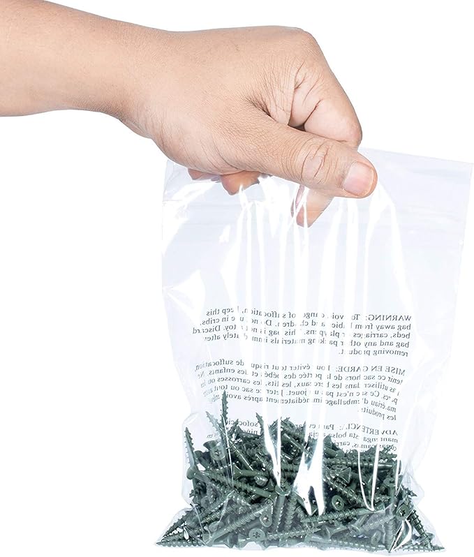Poly Bags with Suffocation Warning 4x6", 5x7", 6x9", 8x10" - Small Combo Pack of 400 (100 each size) - Clear Poly Bags by Retail Supply Co - Extra Strong Seal