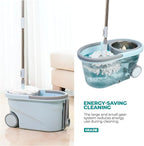 Spin Mop and Bucket Set Cleaning System Wringer 360 Microfiber Mop with Stainless Steel Handle Self Wringing Bucket with Wheels and Drain for Tile Hardwood Laminate Floors Includes 2 Mop Head Refills