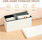 B FSOBEIIALEO Small Storage Ottoman Cube Sherpa Ottomans Foot Rest, Foldable Boucle Ottoman Bench, Faux Teddy Fur, Cream White 30"x15"x15"