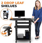 Mobile AV Cart with Pullout Keyboard Tray, Rolling Computer Cart Height Adjustable Rolling Media Utility Cart with 4 Wheels, 4 Outlets, Perfect for Home or Office Us