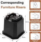 shouwuhho Bed Risers 5 inch, Furniture Risers Elevation in Heights 5 Inch Heavy Duty, Bed Lift Risers for Caster Wheels or Posts of Bed Table Couch, Support up to 6000 lbs, Black, 4 Pack