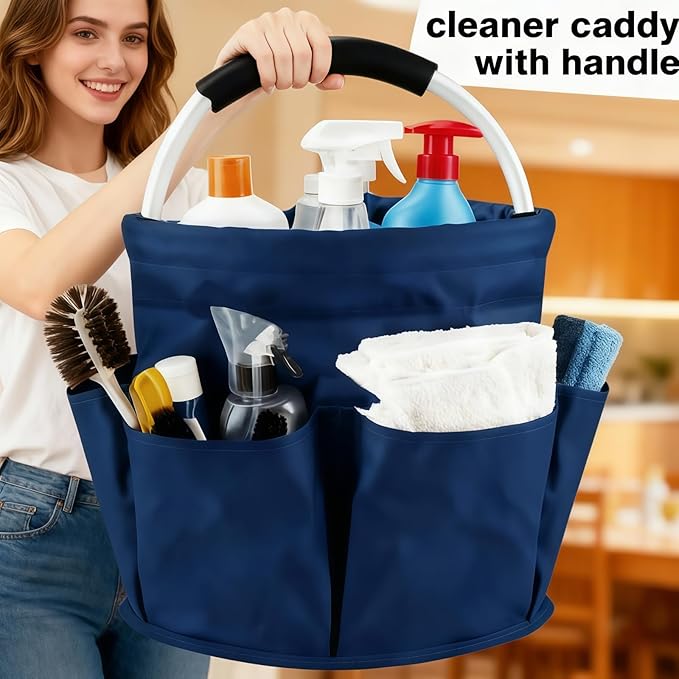 17L Cleaning Caddy With Handle, Foldable Storage Cleaning Product Organizer, Cleaning Caddy Organiser, Outdoor Camping，Portable Multifunctional Cleaning Bucket tool Bag Organizer (navy blue)