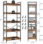 HCHQHS Adjustable 5 Tier Open Bookcase, Rustic Farmhouse Book Shelves, Industrial Wood and Black Metal Bookshelves, Mid Century Bookcase for Home Office Living Room Bedroom