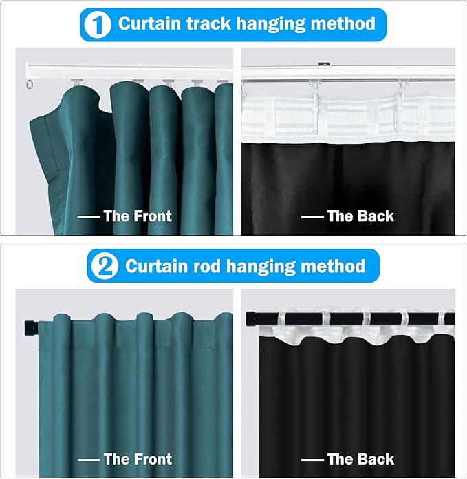 Room Divider Curtains Total Blackout Privacy Curtain Panel Room Thermal Insulated Noise Reduction Curtains for Bedroom Window Living Room Ceiling Track Curtain W 8.3 ft × H 8 ft Azure Blue