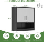 Metal Wall Cabinet, Garage Wall Cabinet with Adjustable Shelf for Garage, Tool Room, Kitchen, Assembly Required(Black and Gray)