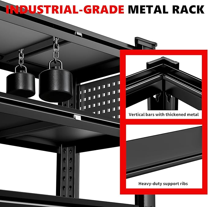 SILVEL 48.2" W Garage Shelving, 5000LBS Heavy Duty Metal Shelving, 2025 Solid Storage Shelves with 2 Side Pegboards, Industrial 5 Tier Shelves for Basement Pantry Warehouse Supermarket, 2 Pack