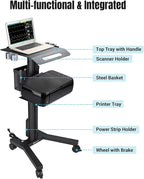 Yescom Mobile Laptop Cart Rolling PC Stand Computer Workstation on Wheels with Handle 220 Lbs Capacity CPU Printer Power Strip Holder for Lap School Office Salon Spa Dental