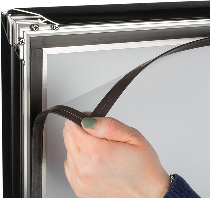 Displays2go 22x28 Inch Outdoor Sign Holder, Black, Powder Coated Steel, Modern Style, Wind & Waterproof, Snap Frame with Magnetic Trim, Anti-Glare PVC Lenses