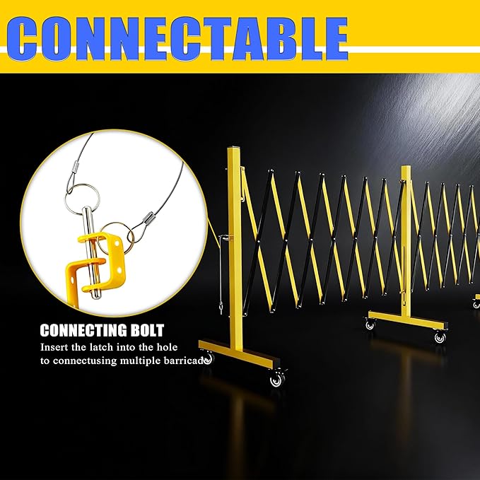 Industrial Expandable Barricade,Folding Security Gate Safety Barricade with Casters,Mobile Barrier Gate Outdoor,Adjustable Traffic Fence for Road Construction, Traffic Control,Pool (17FT)