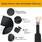 Heat Shrink Braided Sleeving 2:1 Shrinkable Fabric Cable Sheathing Wire Tubing Management Abrasion Protectors Flexibility 2" ID-9FT