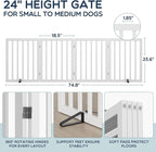 Homykic Bamboo Freestanding Dog Gate, No Assembly Pet Gate Indoor, 24”H x 75”W Extra Wide Foldable Puppy Barrier Fence with Support Feet for The House, Doorways Stairs, 4 Panels, No Drilling