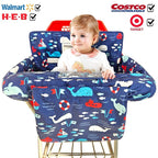 2-in-1 Shopping Cart and High Chair Cover for Baby, Padded Cover, Fold'n Roll Style, Portable with Carry Bag (Blue Whale)