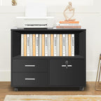 LUCKYERMORE 3-Drawer File Cabinet with Lock, Mobile Home Office Storage Cabinet with Shelves & Printer Stand, Black
