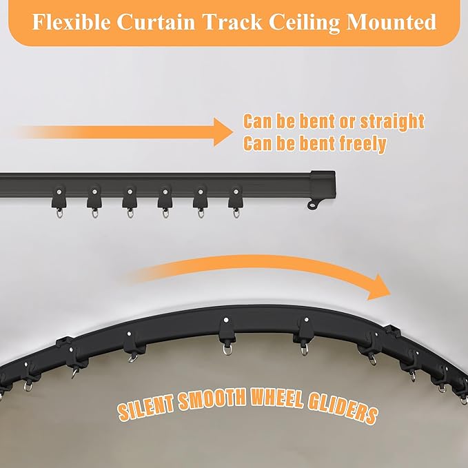 Room Divider Curtains with Flexible Ceiling Tracks Set,Blackout Curtain Ceiling Mount Curtain Track Privacy Room Dividers Ceiling Track Curtain Rod(Beige Drape & Black Rail W 10 × H 9 FT)