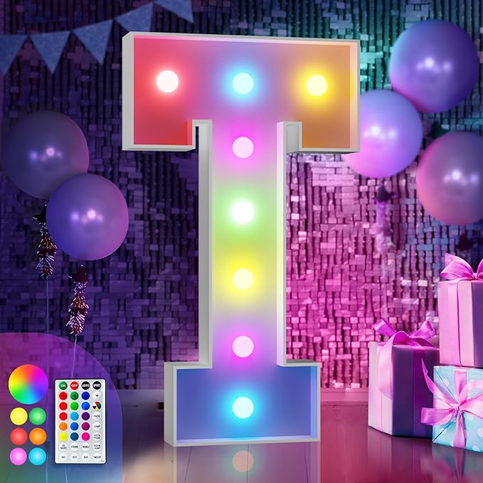 imprsv 3FT Colorful Marquee Letters T, 18 Colors Large Light up Letters Alphabet Sign with Remote, Big Marry Me Sign, Birthday Party Decorations Anniversary Wedding Decoration